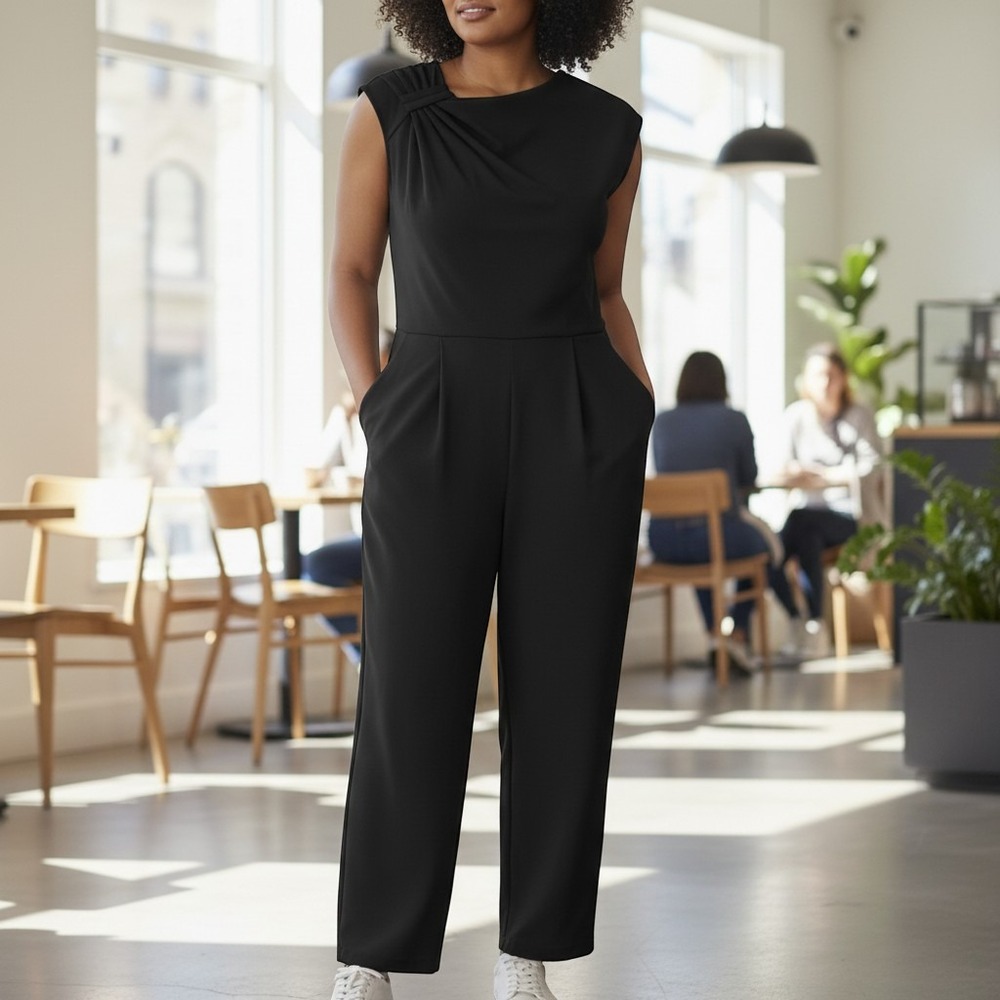 Calvin Klein Black Sleeveless Draped Pleated Jumpsuit CDSHGW4399 Size 4 #4344
